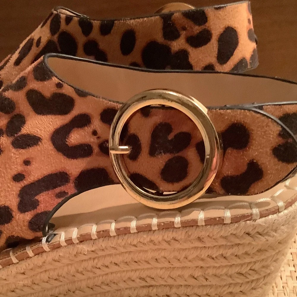 Catherine Malandrino Leopard Print Espadrille Wedge Sandals - Tan Brown